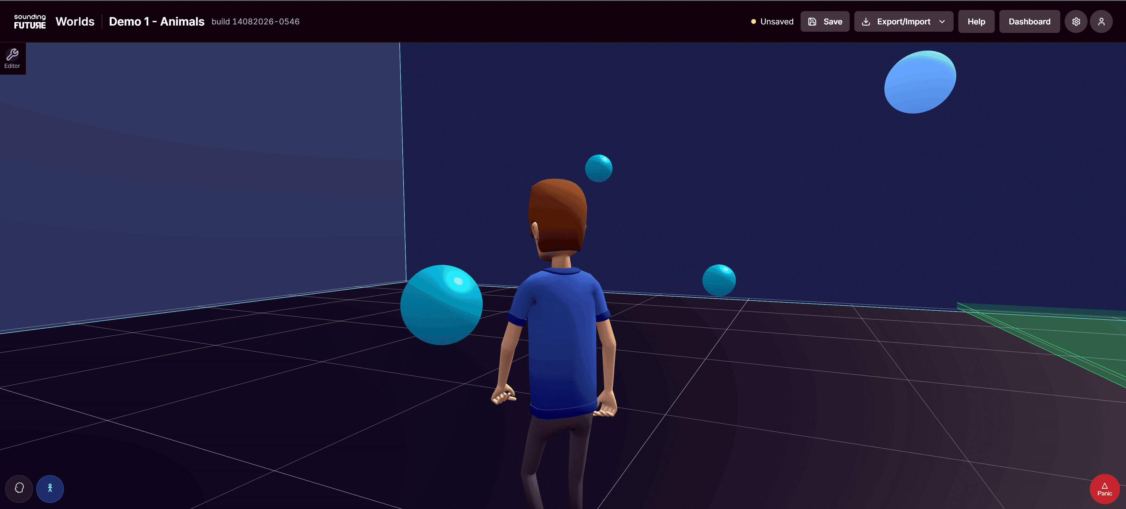 Explore mode in Worlds: the editor tools are hidden and only the world and its sound sources remain