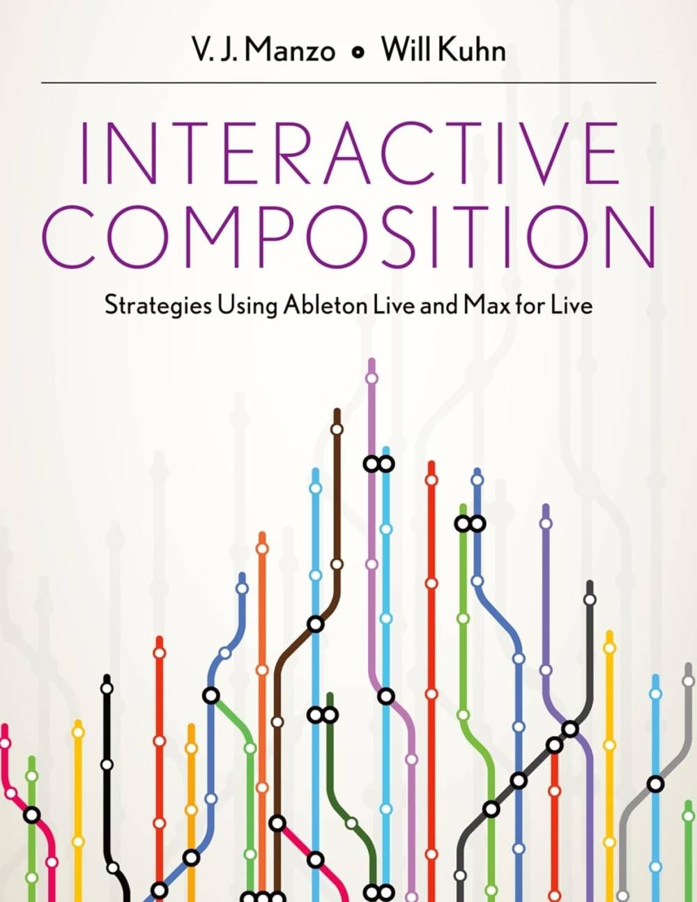 Das Cover von &quot;Interactive Composition&quot; zeigt eine dynamische und kreative Atmosphäre, die die Welt der musikalischen Interaktion mit Ableton Live und Max for Live einfängt. Die Farbpalette ist lebendig und elektrisierend, mit verschiedenen Farben und Schattierungen, die die Vielfalt der musikalischen Gestaltungsmöglichkeiten repräsentieren.